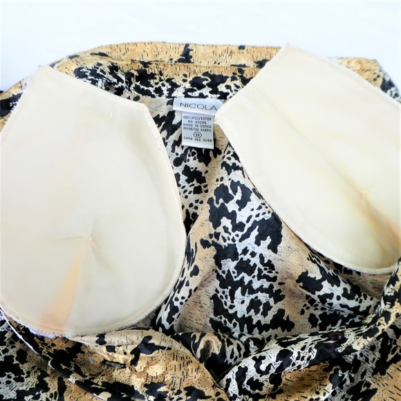 Nicola Blouse Vintage 80s Secretary Mixed Animal Print Poly Satin 8 M - Picture 8 of 8